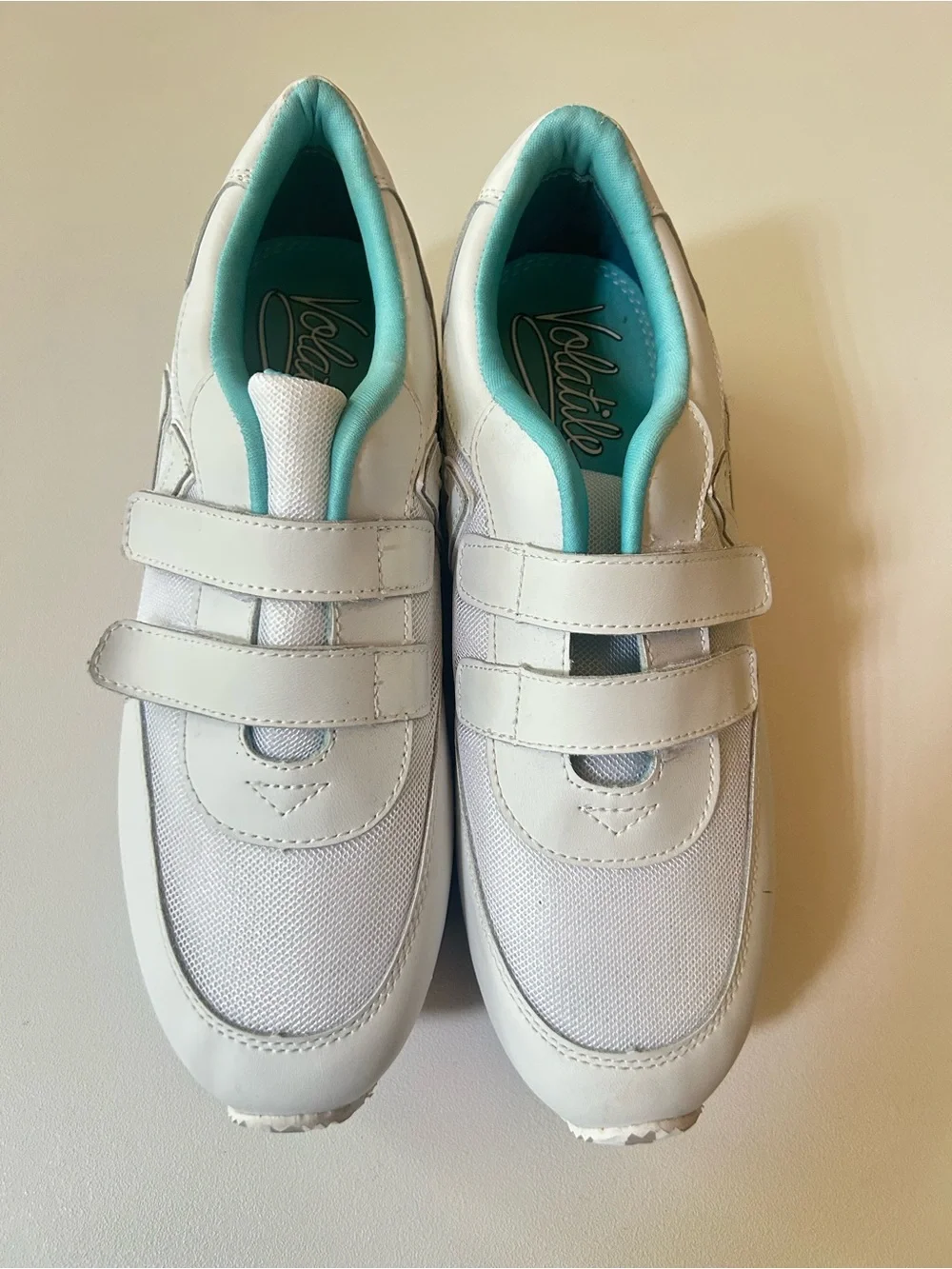 Y2K Volatile White Platform Sneaker with Pink and Teal Stripes
